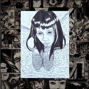 NEW ORIGINAL JUNJI ITO INSPIRED ‘’DEMON GIRL”  JAPANESE MANGA ART PRINT SUCCUBUS